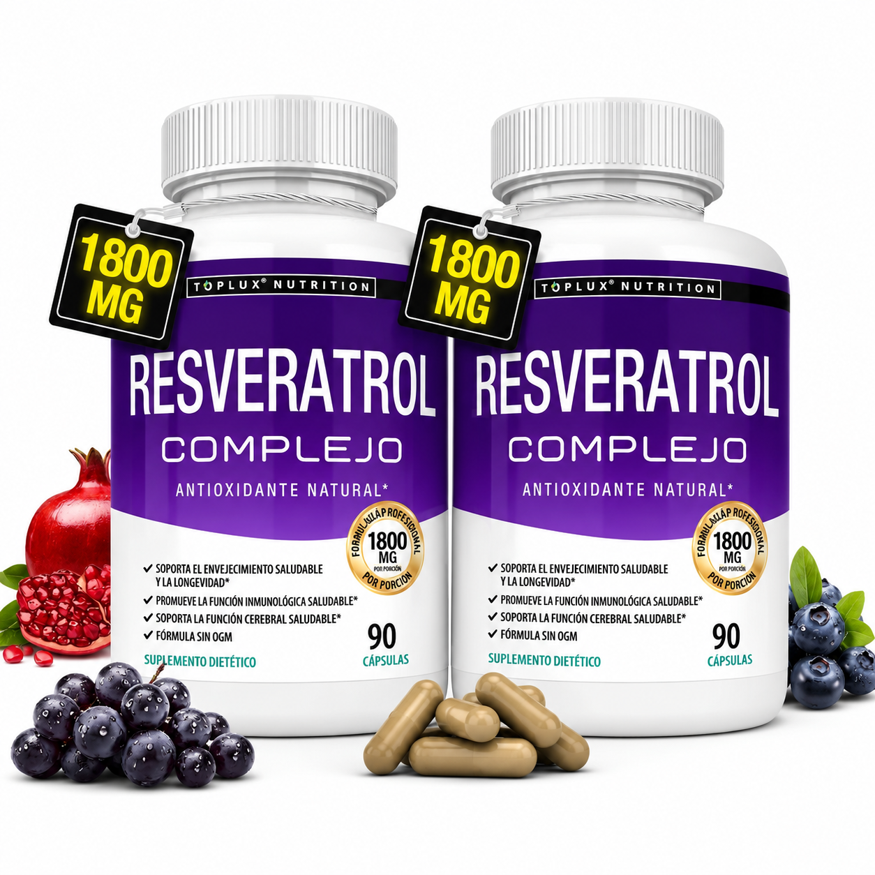 Resveratrol 1800mg - Energía, Juventud y Bienestar | Elige 1, 2 o 3 Unidades y Ahorra Más
