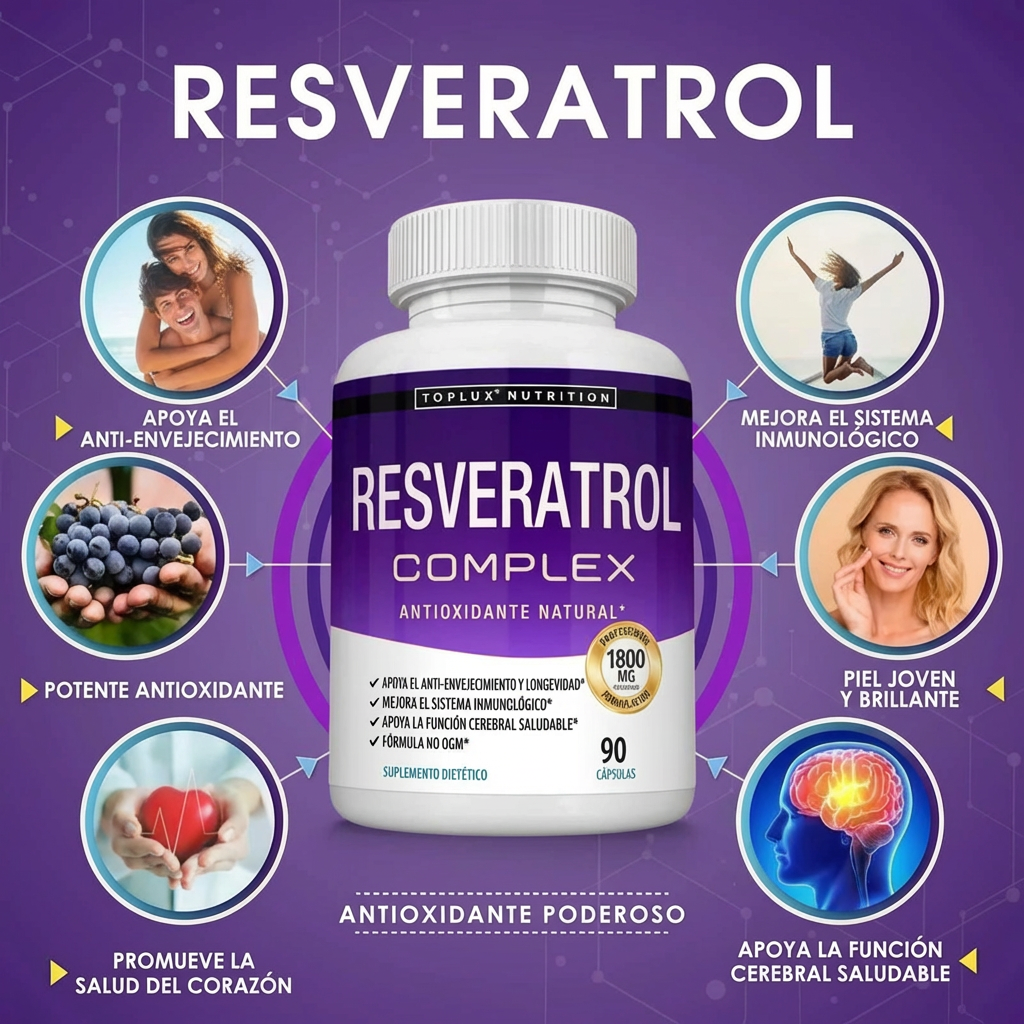 Resveratrol 1800mg - Energía, Juventud y Bienestar | Elige 1, 2 o 3 Unidades y Ahorra Más